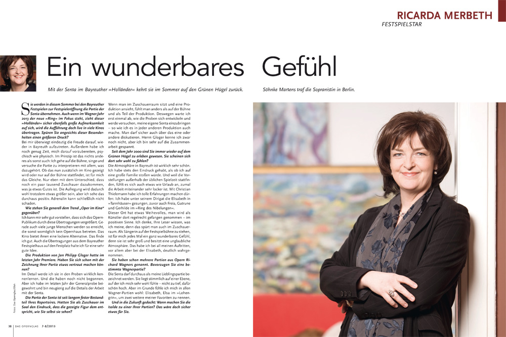 Interview Ricarda Merbeth in Das Opernglas, Ausgabe 7-8/2103